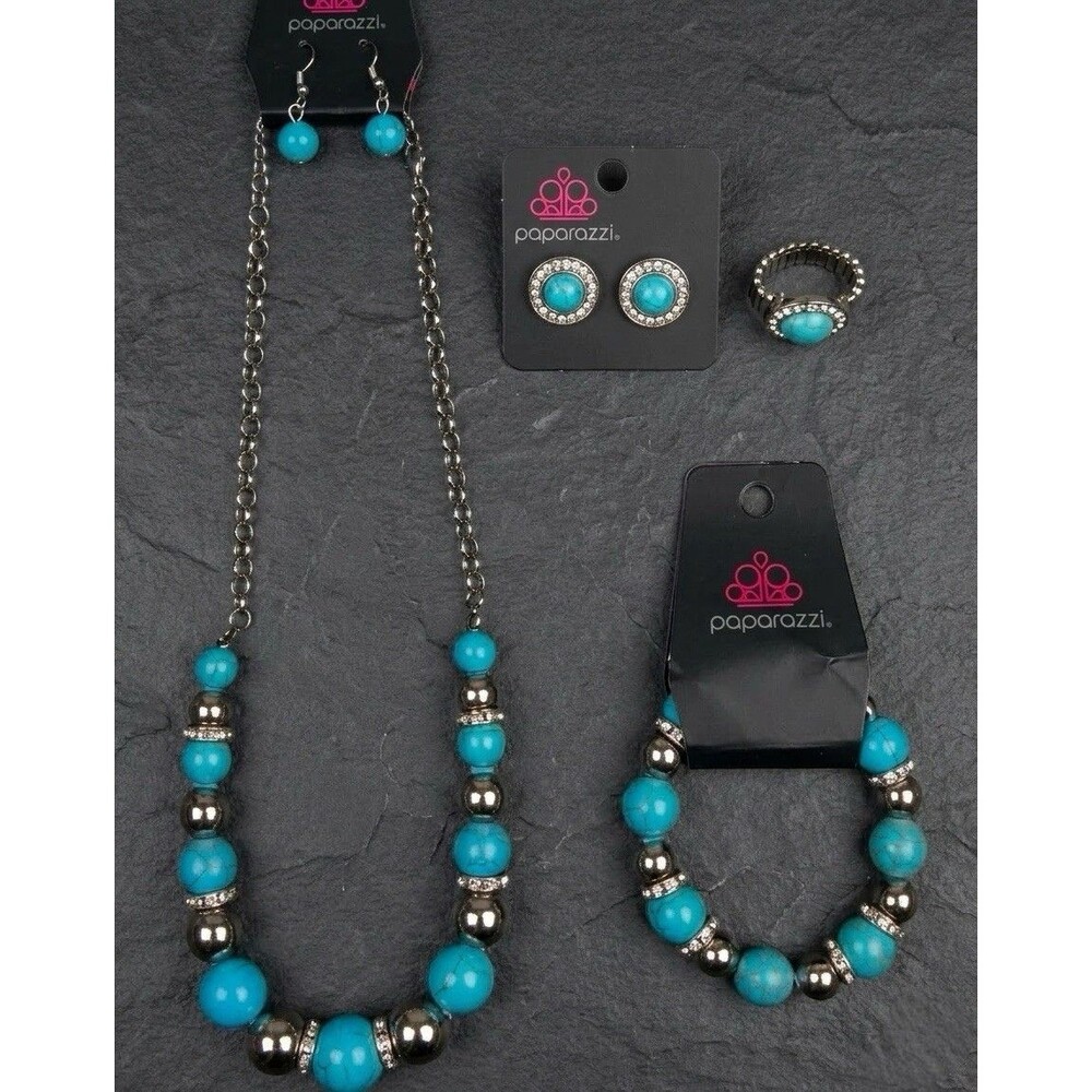 Paparazzi Turquoise Jewelry Lot Necklace Bracelet Ring 2 Earrings Sets NWT